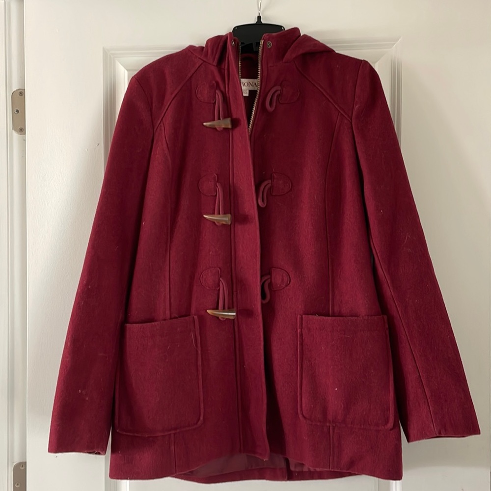 Women’s Maroon Wool Winter Jacket with Hood